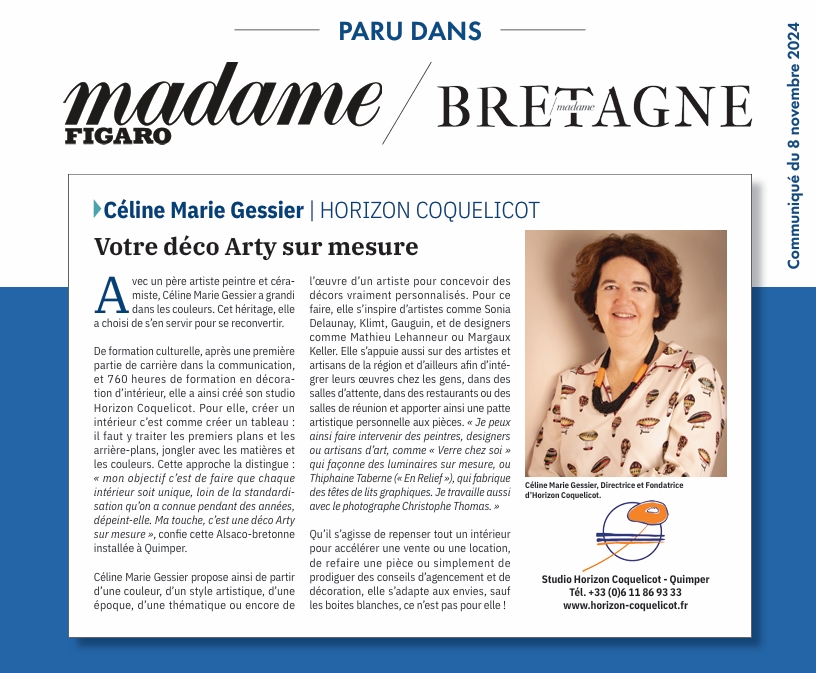 Article Céline Marie GESSIER paru dans le magazine Madame Figaro 